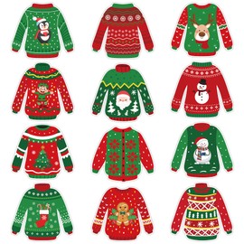 48 Pcs Ugly Sweater Cutouts Classroom Bulletin Board Decorations Cute Ugly Sweater Paper Cutouts Christmas Bulletin Board Cutouts for Christmas Party Classroom Chalkboard Wall Decor