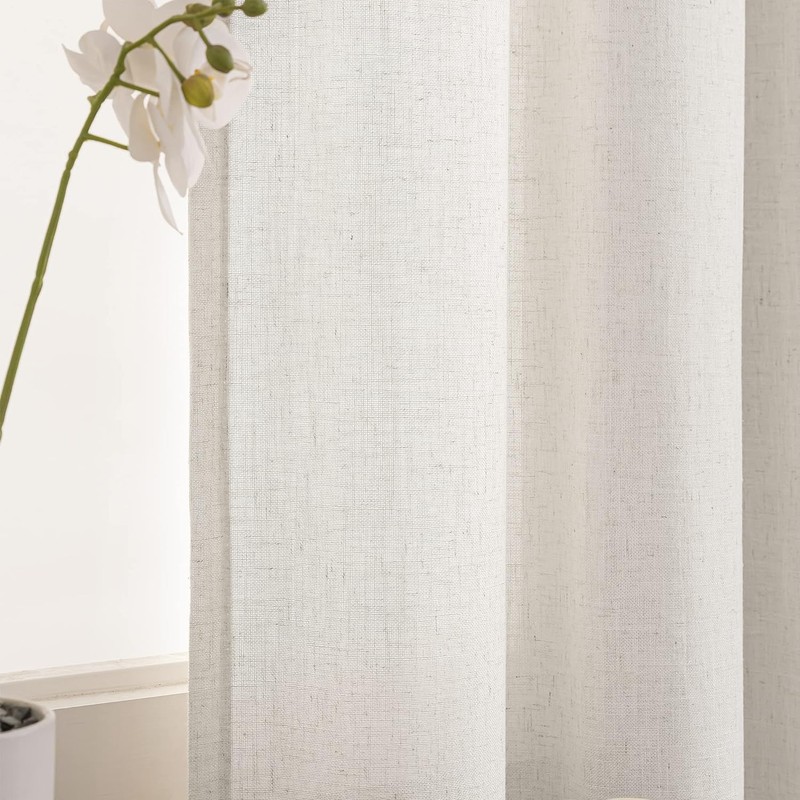CUCRAF Real Linen Window Curtain, Bistro Curtain, Kitchen Curtains, Set