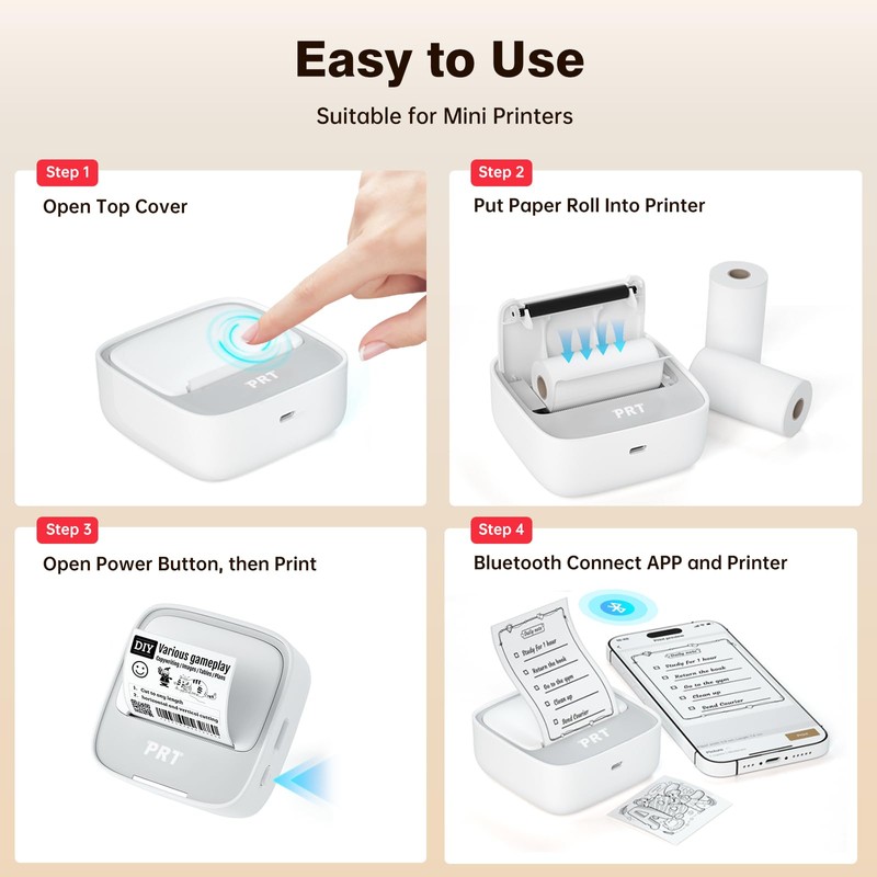 PRT Sticker Printer, Mini Thermal Printer Bluetooth Portable Sticker Maker