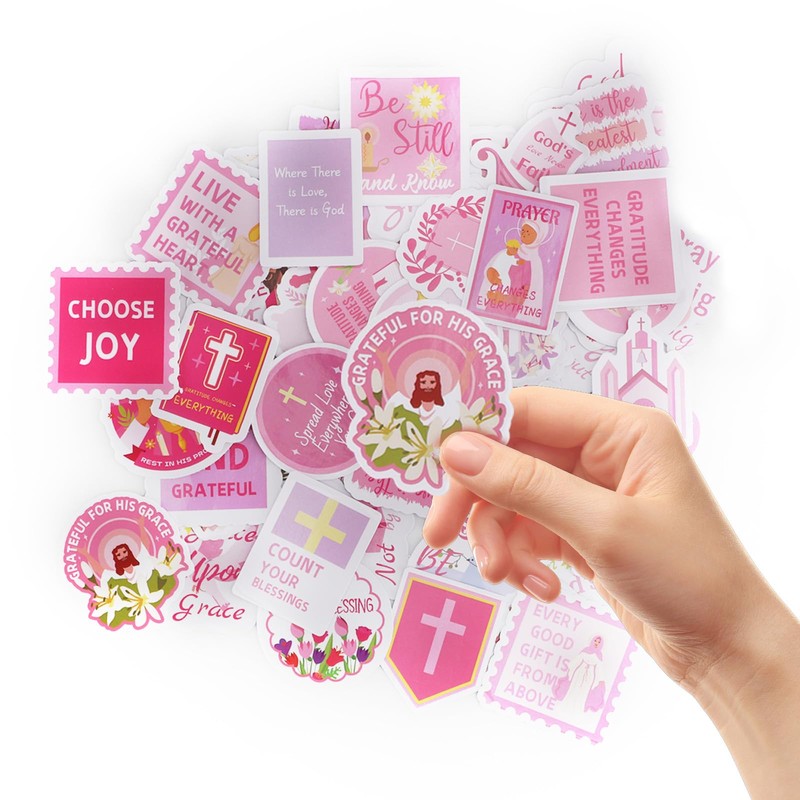 100PCS Bible Verse Stickers, Pink Self-Adhesive Waterproof Christian Jesus Scripture