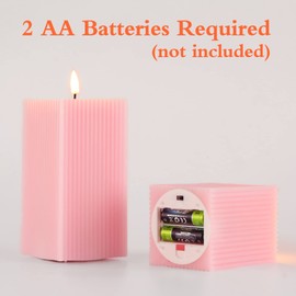 Girimax Pink Flameless Candles with Remote, Square Ribbed LED Candles Set of 2, Flickering Battery Powered Real Wax Φ 3" H 4" 6"
