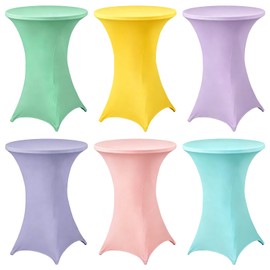 Mindsoft 6 Pcs 32x43 Pastel Stretch Cocktail Table Covers Spandex Tablecloth for Round Tables, High Top Table Cover Bridal Wedding Birthday Party Baby Shower Decoration Outdoor (Macaron Colors)