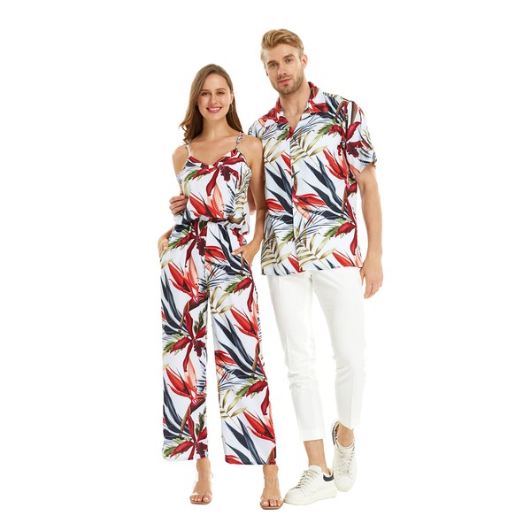 Matchable Couple Hawaiian Luau Shirt in Garden at Dawn, Men,