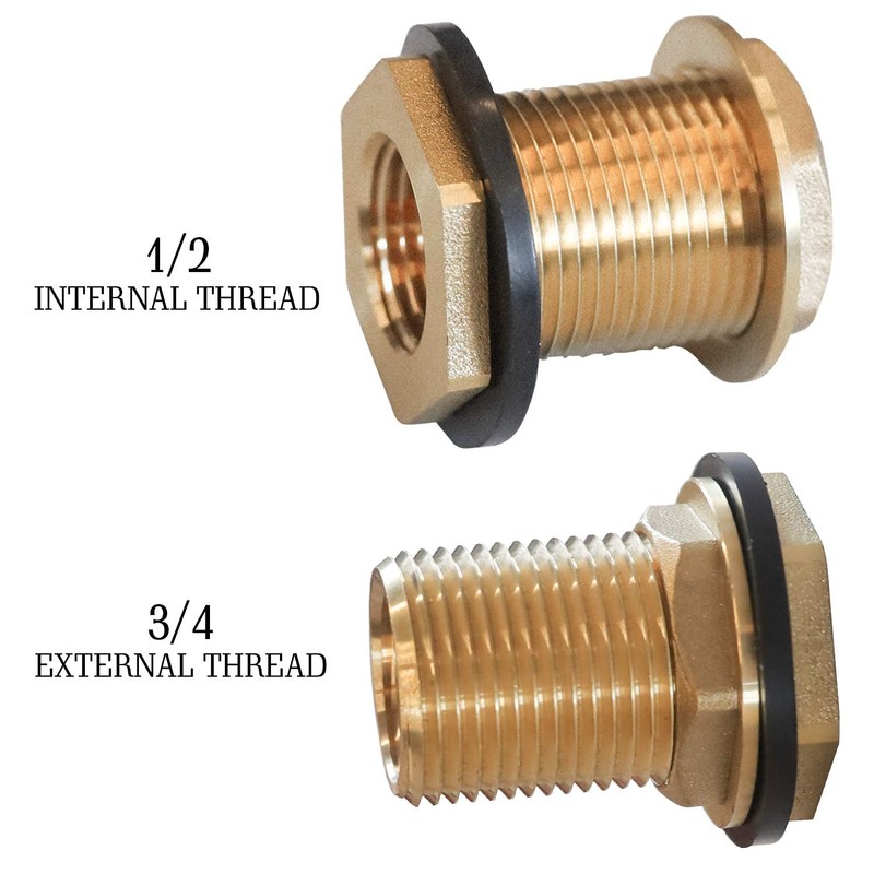 Hourleey Solid Brass Bulkhead Fitting, 1/2" Female 3/4" Male GHT