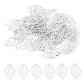 PATIKIL 35mm Leaf Pendants, 100 Pack Metal Tree Leaf Beads Bulk Leaves Charm Mesh for Jewelry Making Bracelet Necklace Earring Keychain Style 1, Silver