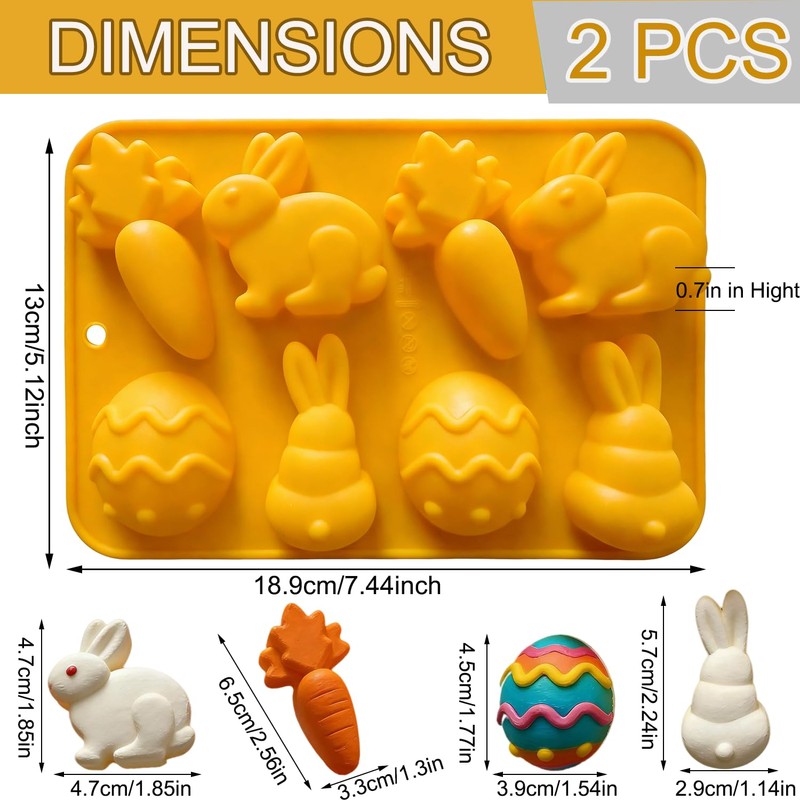 Easter Chocolate Molds, 2 Packs Easter Egg Bunny Shaped Silicon