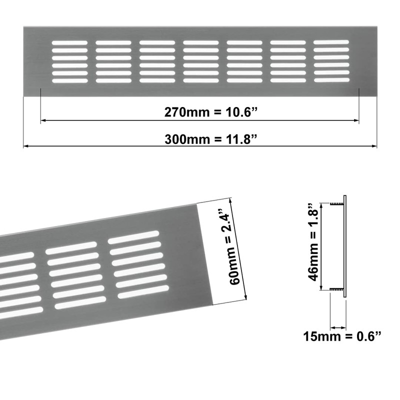 60x300mm Air Vent Cover - Aluminium Ventilation Grille - Silver
