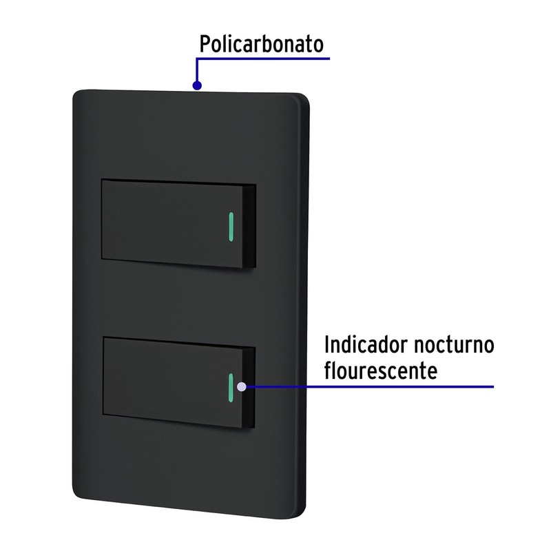 Volteck PA-APDO1-ELN, Placa armada negra 1 interruptor sencillo y 1