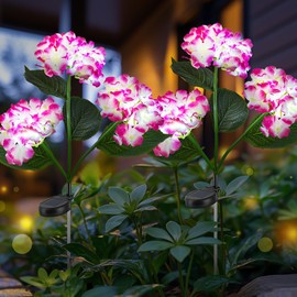 UILFHX Solar Flower Lights, Solar Garden Lights, 2Pack IP65 Waterproof LED Hydrangea Stake Lights for Garden Decor Pathway Patio Yard (Pink)