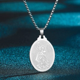 St Christopher Necklace Saint Michael George Barbara Pendant Women Men The Seal of The Seven Archangels Charm Chain Religious Medal Medallion Disc Jewelry Christian Gift (St George-206S)