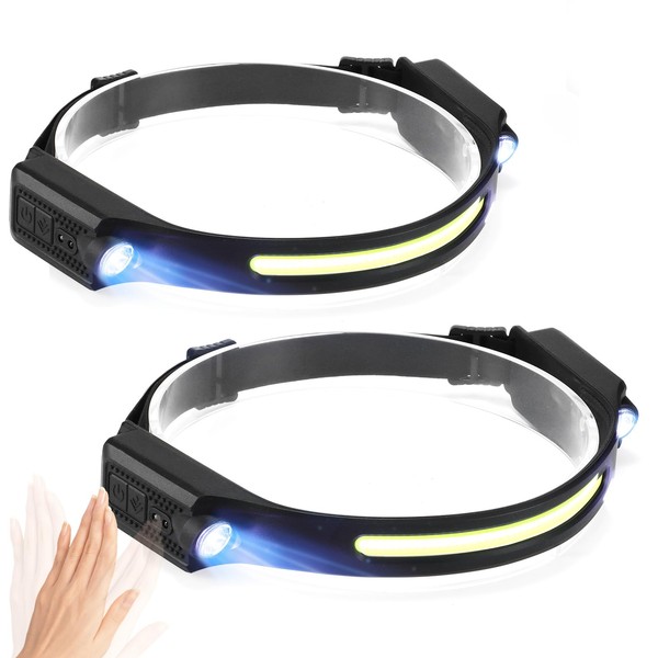 LTXDJ Head Torch Headlamp 2 Packs, 5 Modes Motion Sensor