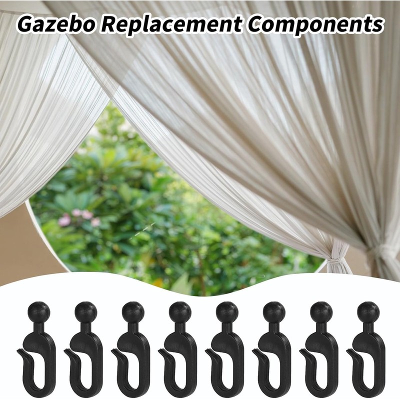 Yeanifeana Plastic Hooks for Gazebo Curtains, Mosquito Netting Black Plastic