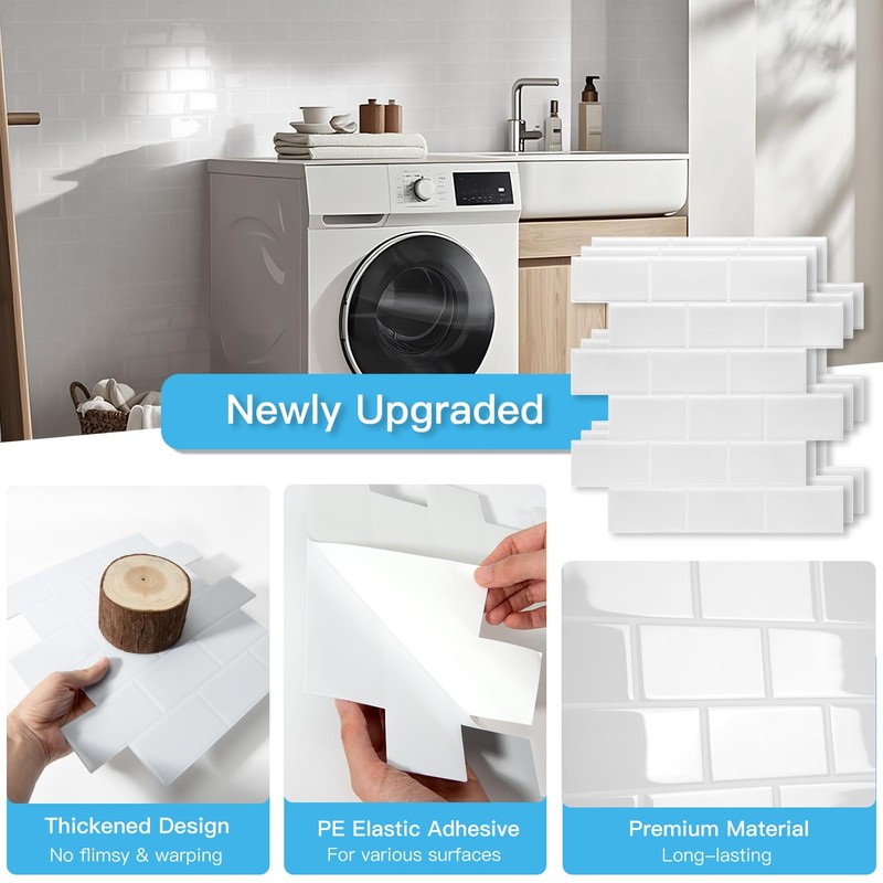 Art3d Peel and Stick Backsplash Tiles – 12"x12" White Washed