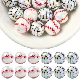 20 Pcs 16mm Sports Acrylic Beads for Jewelry Making Round Assorted Baseball Soccer Ball Beads for Bracelets Necklaces Pens DIY Craft Supplies