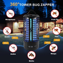Rechargeable Bug Zapper Indoor Outdoor, 3000V Electric Mosquito Zapper 2 in 1 Portable & Wireless with 4000mAh Battery & UV Light, IPX4 Waterproof, for Patio, Backyard, Home(Black)