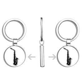 HJ Media Saxophone Shaped (Music Player Band Play Sax) 2.5 Metal Round Metal Key Chain Keychain Ring