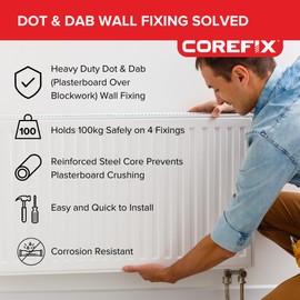 Corefix 100mm Heavy Duty Dot & Dab Wall Fixings - Plasterboard Over Blockwork Wall Plugs & Screws - for TVs, Radiators, Shelving & More - Holds 100kg on 4 fixtures - Reinforced Steel Core - 4 Pack