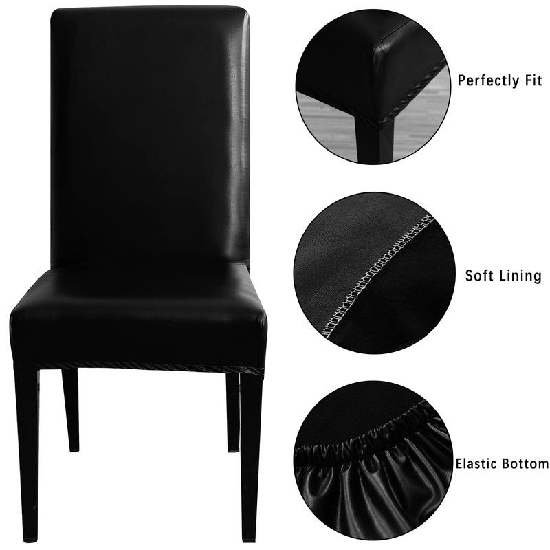 Qubjus Dining Table Chair Covers, Solid PU Leather Waterproof Oilproof
