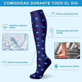 Calcetas de Compresión para Mujeres y Hombres, 3 Pares Medias de Compresion para Circulación, Calcetines de Presion Largos Graduados de 15-20 mmhg, para Varices, Correr, Ciclismo, Enfermeras, 35-38.5