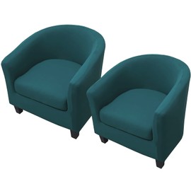 WOMACO 2 Pieces Club Chair Slipcover Printed Stretch Armchair Tub Round Barrel Swivel Chair Covers withc Cushion Cover Elastic Bottom Sofa Furniture Protector for Tullsta (2, Peacock Blue)