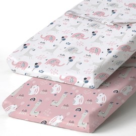BROLEX Changing Pad Covers for Baby: Boy Girls Ultra Stretchy Soft 2 Pack Elephant Rabbit