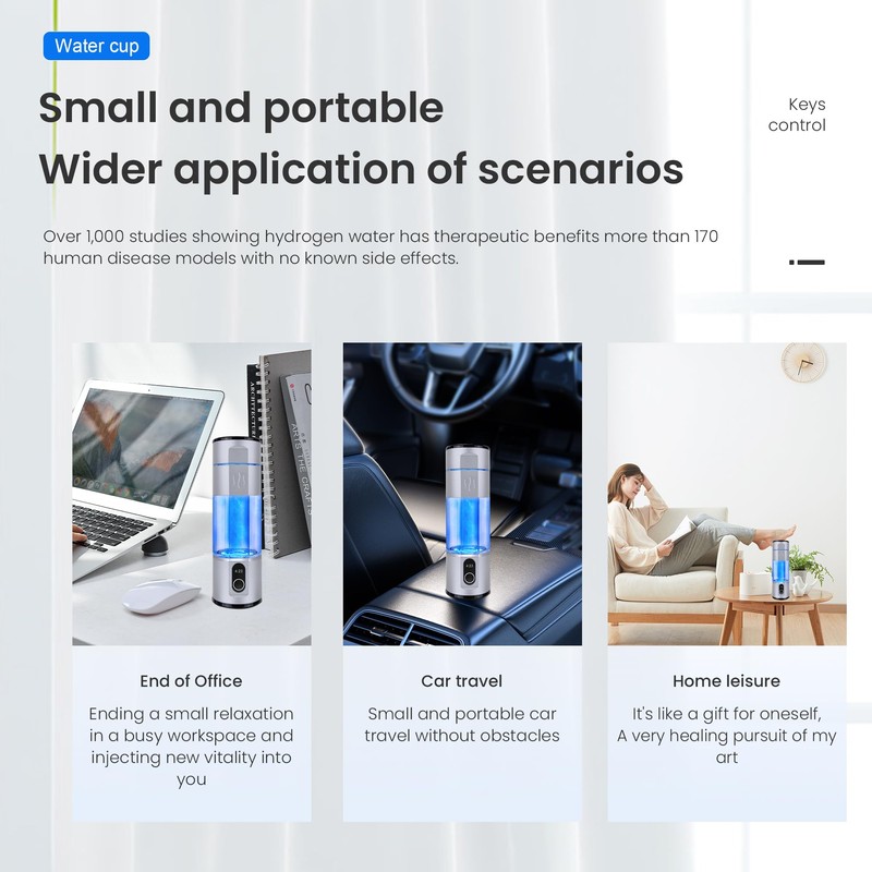 Alkadrops Portable Hydrogen Rich Water Maker Bottle 5000PPB Concentration PEM