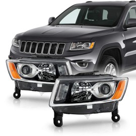 AKKON - Fits 2014-2016 JEEP Grand Cherokee [Halogen Type] Projector Chrome Headlights Pair Headlamp Driver+Passenger Replacement
