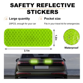 KVAEY 20 PCS Warning Reflective Stickers, Strong Reflective Waterproof Stickers for Safe Driving, High Visibility Bulk Reflective Stickers for Cars Pickup Trucks Motorcycles Bicycles (Green)