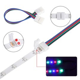 SUPERNIGHT 3528 2835 4 Pin 8mm LED Strip Connector, RGB Rope Lights Connector Kit, Gapless Solderless Clip, 32.8ft Extension Wire Cable, L Shape PCB (for 8mm Width Strip)