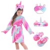Girls Unicorn Hooded Robe with Matching Slippers, Headband, Blindfold Pink