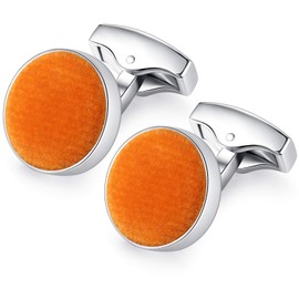 HONEY BEAR Cotton Fabric Valvet Cufflinks for Mens Shirt,for Business Wedding Gift (Orange)