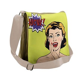 Lunarable Vintage Messenger Bag, Comics Woman Wow Expression, Unisex Cross-body