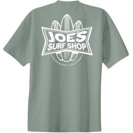 JOES SURF SHOP Men's Surfboards Logo Heavyweight Cotton Tee-M-StoneGreen/w
