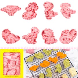 BESEK Dinosaur Cookie Cutters Set: 8 pcs Dinosaur Embossing Cookie Cutter for Kids Dinosaur Theme Party Supplies, Dinosaur Cookie Cutters