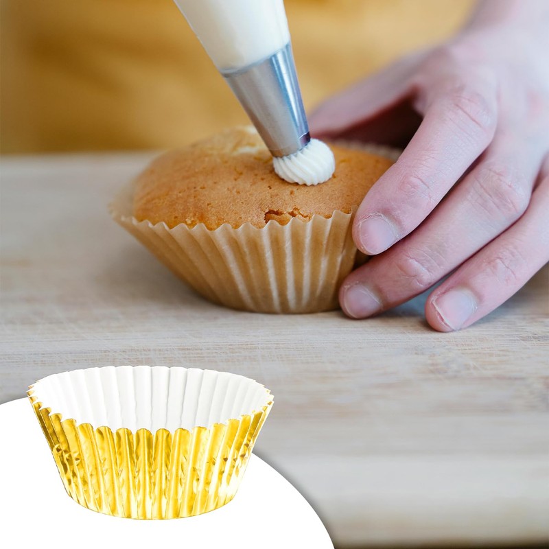Rumyve 100 Pcs Disposable Baking Cups,Foil Metallic Cupcake Cases,Muffin Liners
