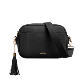 Vulkitty Crossbody Bags For Women, Leather Crossbody Purses Trendy Shoulder Handbags With Wide Strap (KB105-Black)