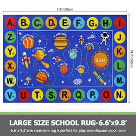 Capslpad Outer Space Classroom Rugs 6.6'x9.8' Non Slip ABC Alphabet Classroom Rug Elementary Solar System Kids Carpet Playmat Rug Educational Learning Kids Area Rug for Preschool Nursery Classroom