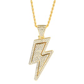 ONLYJUMP Hip Hop Lightning Bolt Necklace for Men Women 18K Gold Plated Lightning Bolt Necklace Cubic Zirconia Rock Punk Totem Pendant Jewelry Gift (Gold)