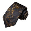 Hi-Tie Mens Black Gold Tie and Handkerchief Set Silk Floral