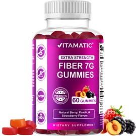 Vitamatic Vitamatic Prebiotic Fiber Gummies for Adults - 7G Fiber Extra Strength - Zero Sugar Added - 60 Pectin Based Gummies - Digestive Health & Regularity Support