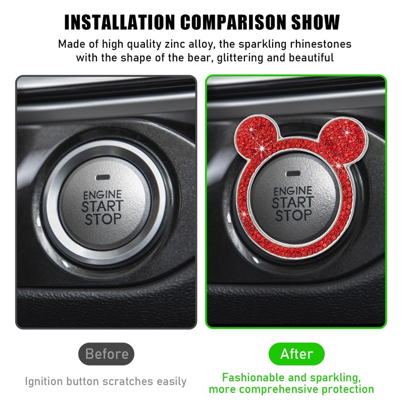 Augeny Bling Car Engine Start Button Cover, Rhinestone Key Ignition