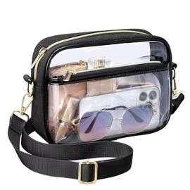 QOOWFEANIG Clear Crossbody Fanny Pack for Stadium Events with Adjustable Strap,Clear Belt Bag for Concerts Sports Travelling Hiking Running,Clear Transparent Waist Bag for Women Men(Black)