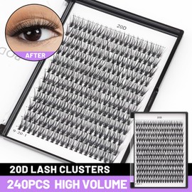 Bodermincer 240pcs 20D D Curl Lashes Clusters Professional Makeup Individual Cluster Eye Lashes (20D-D Curl-16mm)