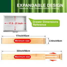 WHAMZ33 W Kitchen Drawer Dividers, Adjustable Bamboo Drawer Organizer (17-22"), Expandable Utensil Organizer for Kitchen Storage, Closet, Dresser (4 Pack)