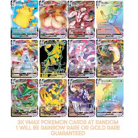 3x VMAX Pokémon Card Bundle incl 1 Secret Rare Rainbow or Black & Gold Card - No Duplicates - Vmax Card Pack + TitanCards® Toploader