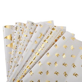 White & Gold Foil Wrapping Wrapping Paper - 70cm x 50cm 6 Designs Snowmen, Trees, Reindeer, Snowflakes - Perfect for Christmas Birthday, Wedding, and More - 6 Sheets 20"x 27" Folded