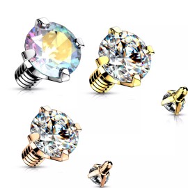 Unbranded 3 Pc 3 Colors  CZ Prong Dermal Anchor Tops 14G 4 mm - 3 Colors