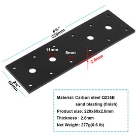 6Pcs Black Flat Tie Mending Plate, Length: 8½ inch, Width: 2⅜ inch Steel Straight Joint Fixing Repair Bracket Connector for Wood Shelves, Furniture,Timber