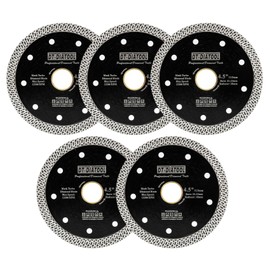 DT-DIATOOL Diamond Granite Blade 4-1/2 Inch for Marble Porcelain Tile Ceramic Diamond Cutting Disc with Mesh Turbo Diamond Segments Pack of 5