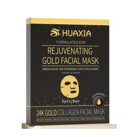 Huaxia 24K Gold Rejuvenating Hydro Collagen Facial Mask for Skin Care (5pcs), Anti Aging, Collagen Moisturizing Sheet Mask Brightening, Moisturizing, Hydrating Mask to Reduce Fine Lines & Wrinkles